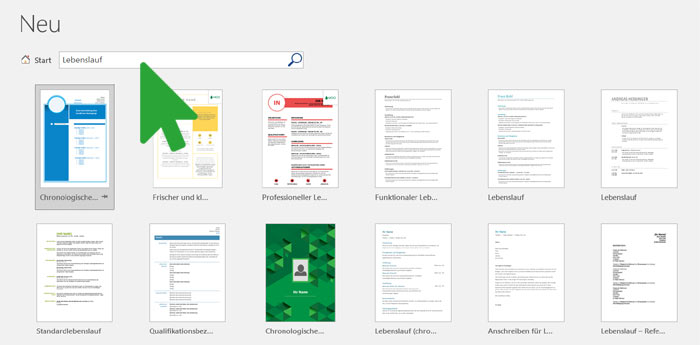 Vorlage für Lebenslauf suchen